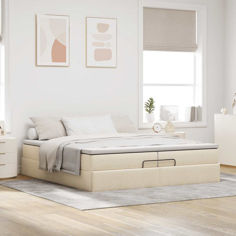 Ottoman bed met matrassen 200x200cm stof crèmekleurig