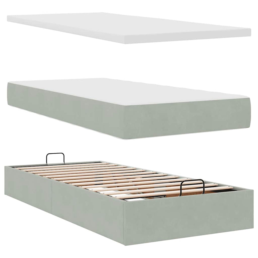 Ottoman bed met matras 80x200cm fluweel lichtgrijs