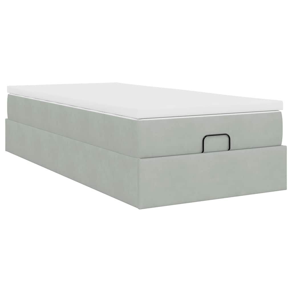 Ottoman bed met matras 80x200cm fluweel lichtgrijs
