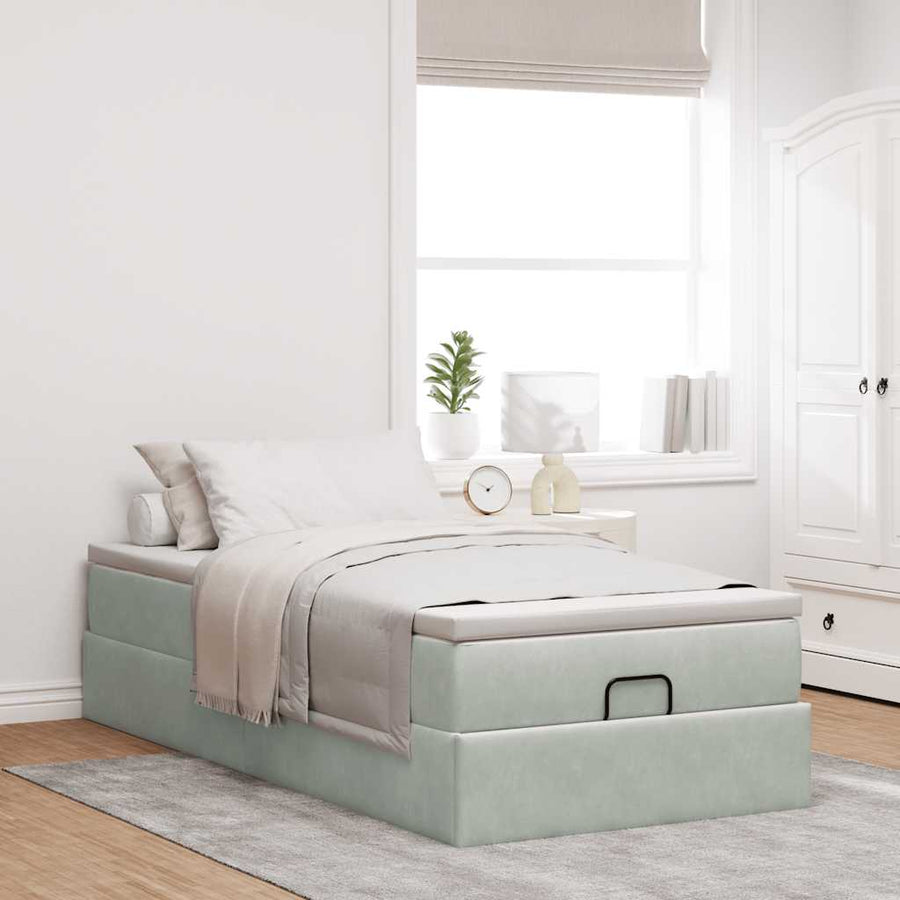 Ottoman bed met matras 90x190cm fluweel lichtgrijs