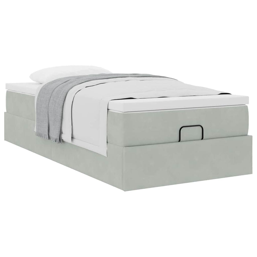 Ottoman bed met matras 90x190cm fluweel lichtgrijs