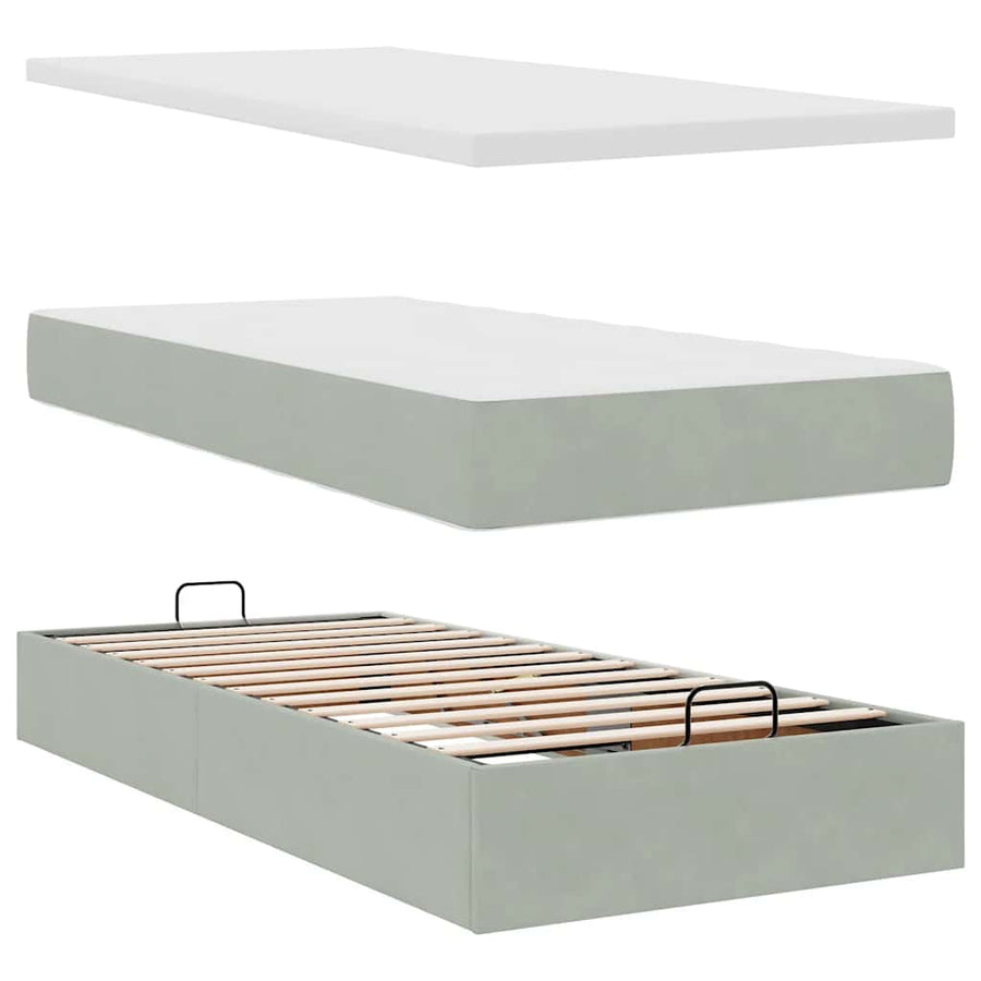 Ottoman bed met matras 90x190cm fluweel lichtgrijs