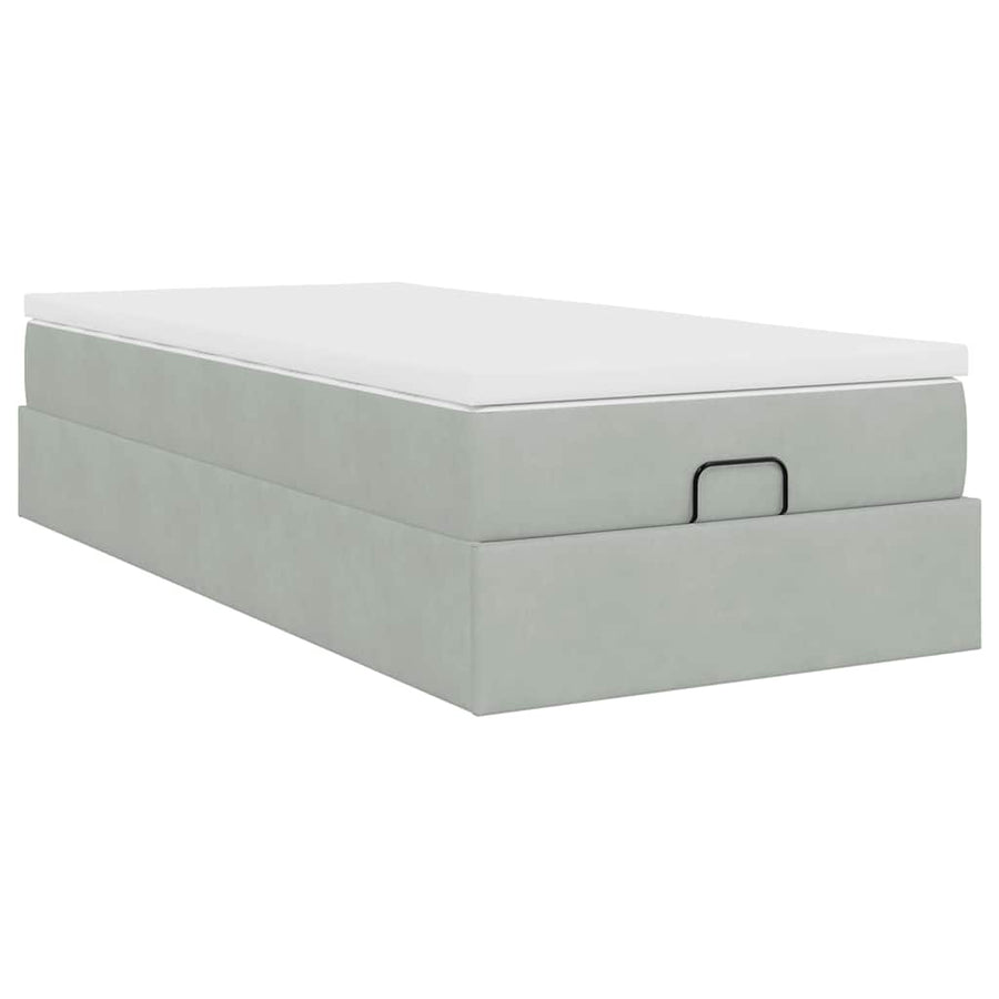 Ottoman bed met matras 90x190cm fluweel lichtgrijs