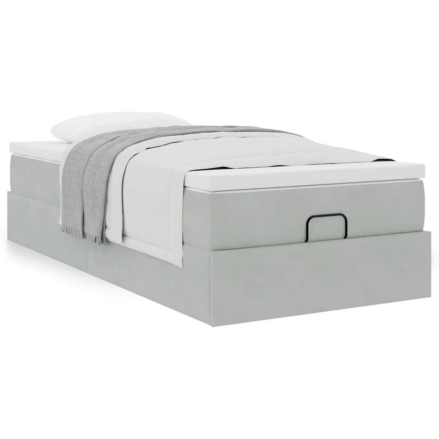 Ottoman bed met matras 90x190cm fluweel lichtgrijs