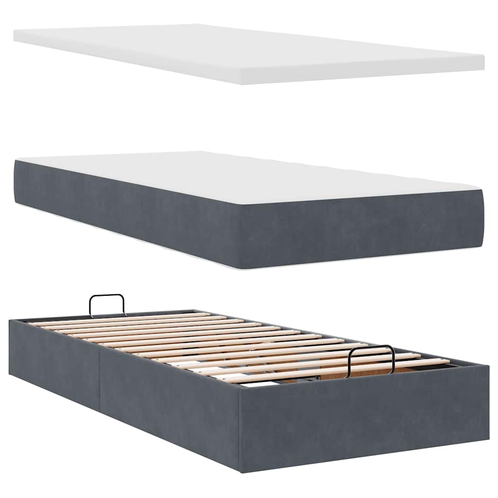 Ottoman bed met matras 90x190cm fluweel donkergrijs