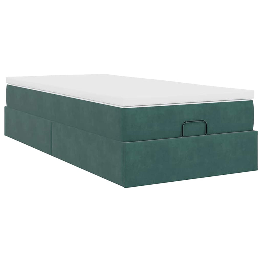 Ottoman bed met matras 90x190cm fluweel donkergroen