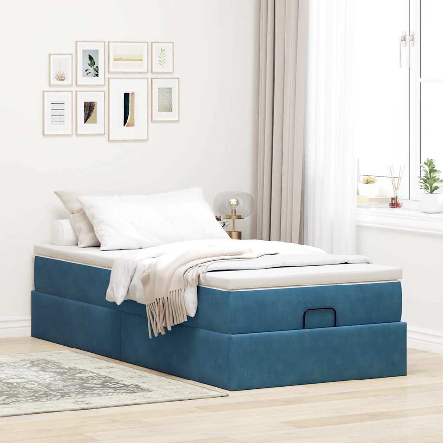 Ottoman bed met matras 90x190cm fluweel donkerblauw