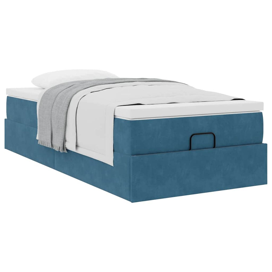 Ottoman bed met matras 90x190cm fluweel donkerblauw