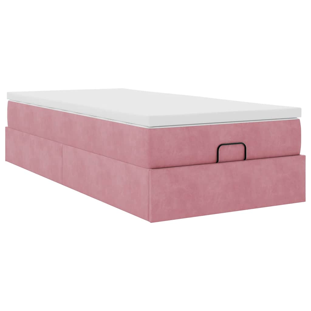 Ottoman bed met matras 90x190cm fluweel roze