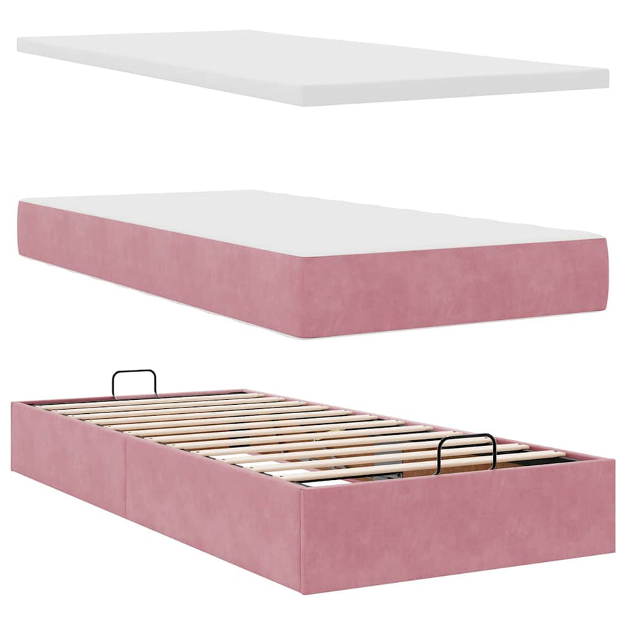 Ottoman bed met matras 90x190cm fluweel roze