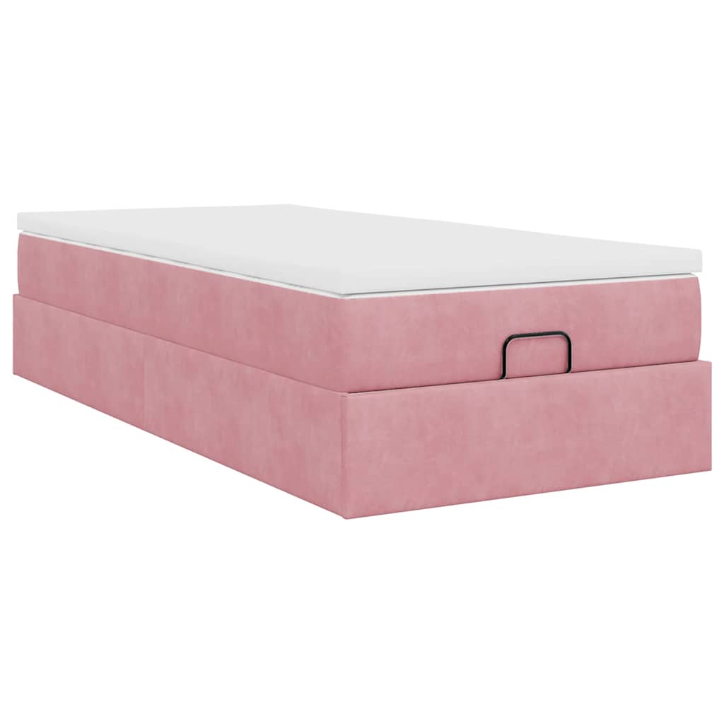 Ottoman bed met matras 90x190cm fluweel roze