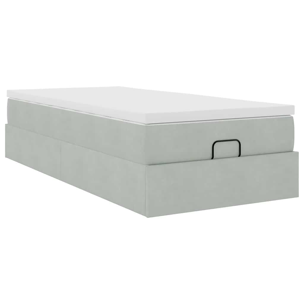 Ottoman bed met matras 90x200cm fluweel lichtgrijs