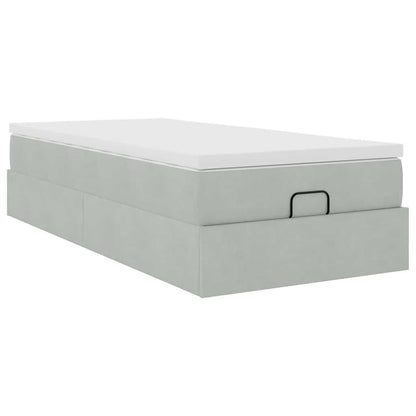 Ottoman bed met matras 90x200cm fluweel lichtgrijs