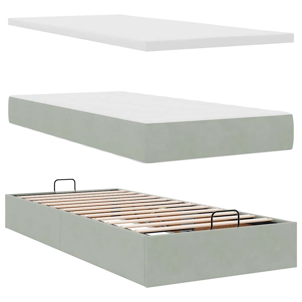 Ottoman bed met matras 90x200cm fluweel lichtgrijs