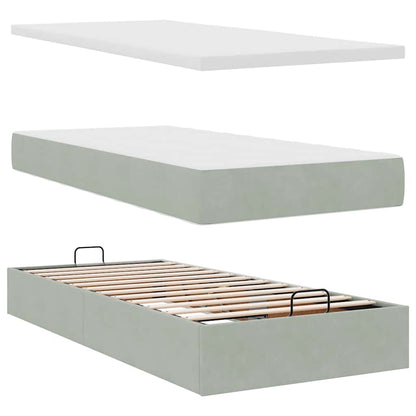 Ottoman bed met matras 90x200cm fluweel lichtgrijs