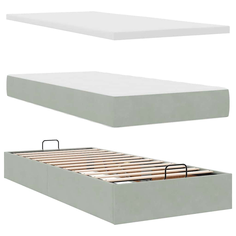 Ottoman bed met matras 90x200cm fluweel lichtgrijs