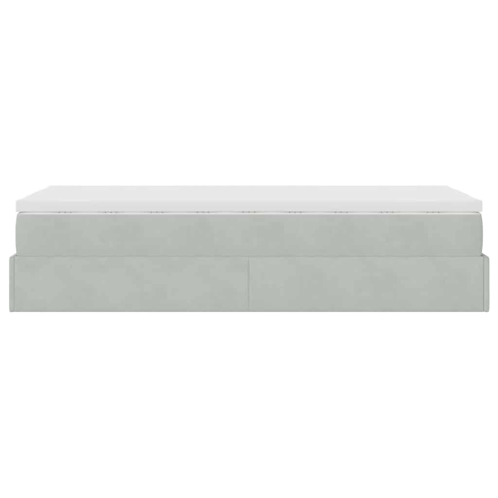 Ottoman bed met matras 90x200cm fluweel lichtgrijs