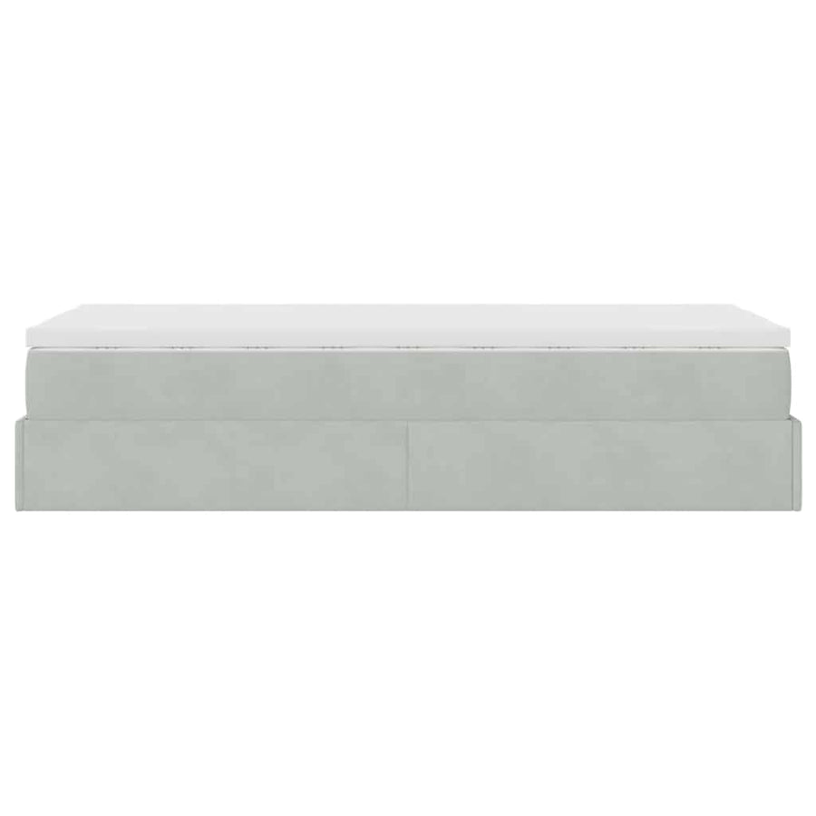 Ottoman bed met matras 90x200cm fluweel lichtgrijs