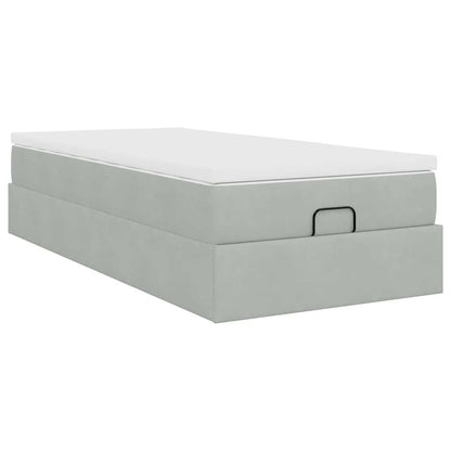 Ottoman bed met matras 90x200cm fluweel lichtgrijs