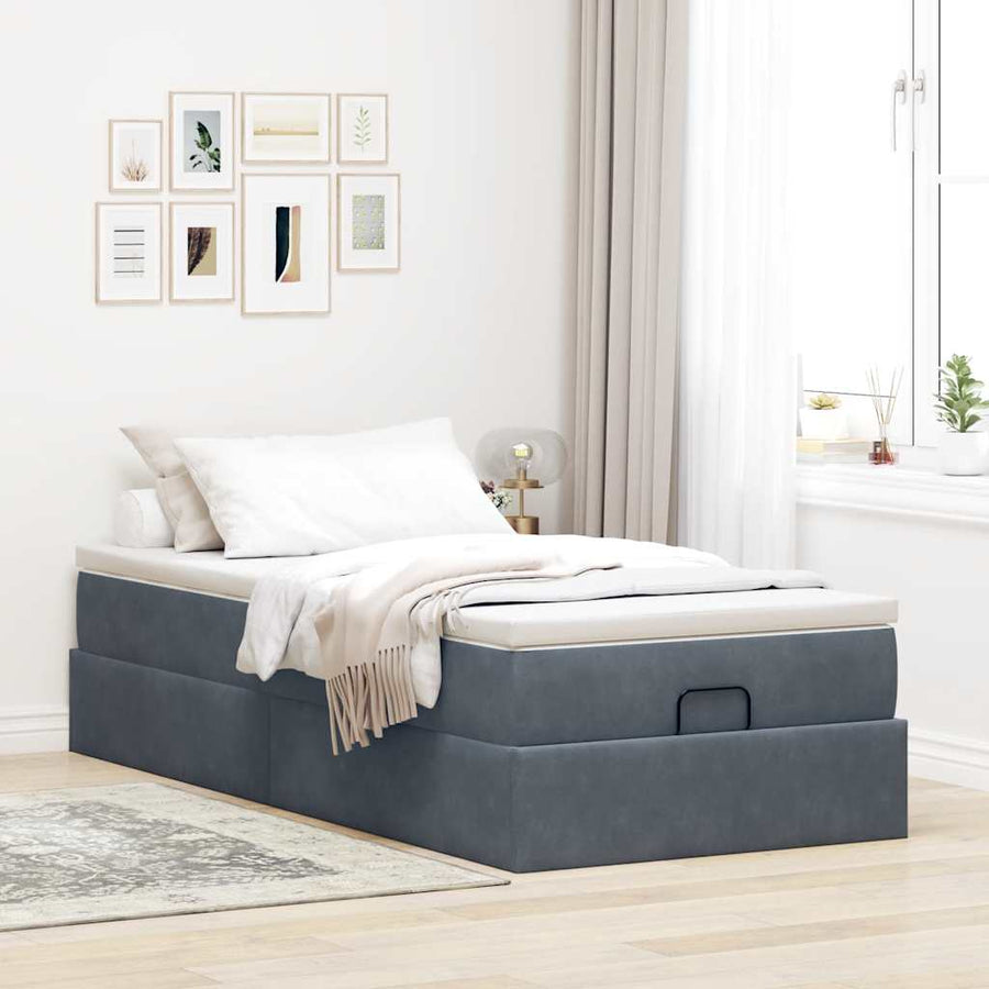 Ottoman bed met matras 90x200cm fluweel donkergrijs
