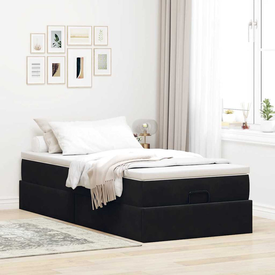 Ottoman bed met matras 90x200cm fluweel zwart