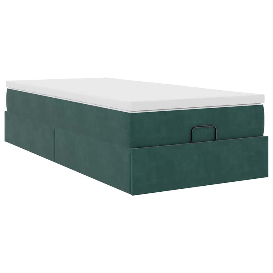 Ottoman bed met matras 90x200cm fluweel donkergroen