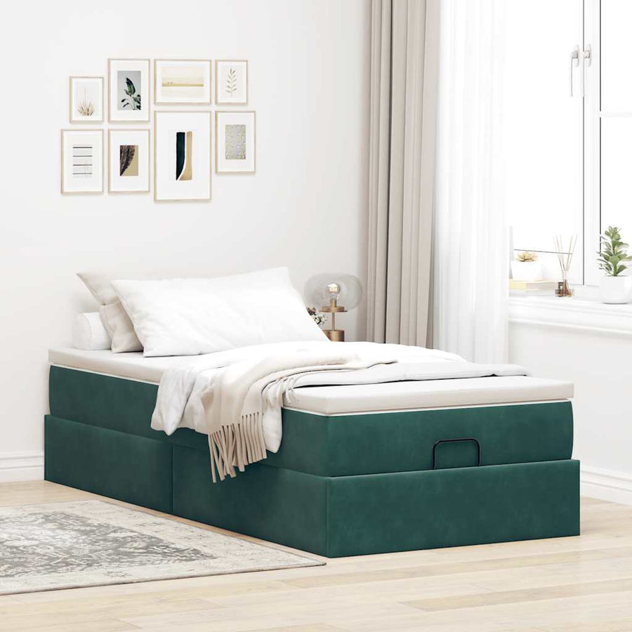 Ottoman bed met matras 90x200cm fluweel donkergroen