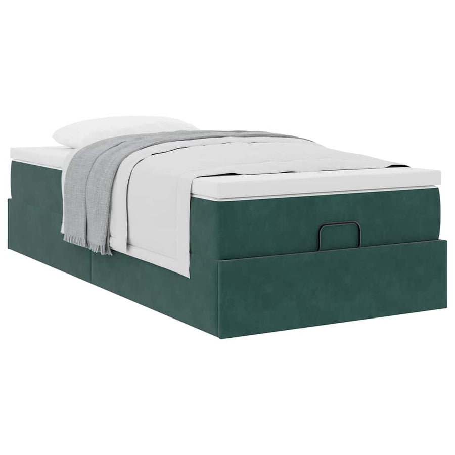 Ottoman bed met matras 90x200cm fluweel donkergroen