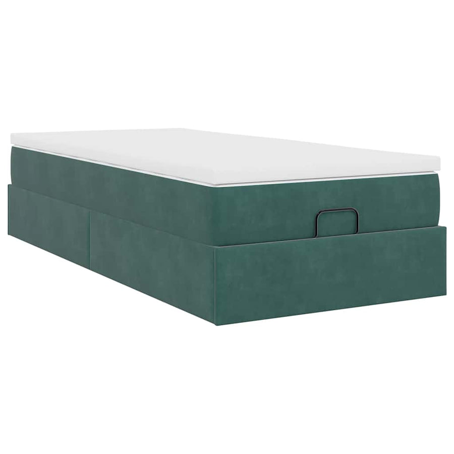 Ottoman bed met matras 90x200cm fluweel donkergroen