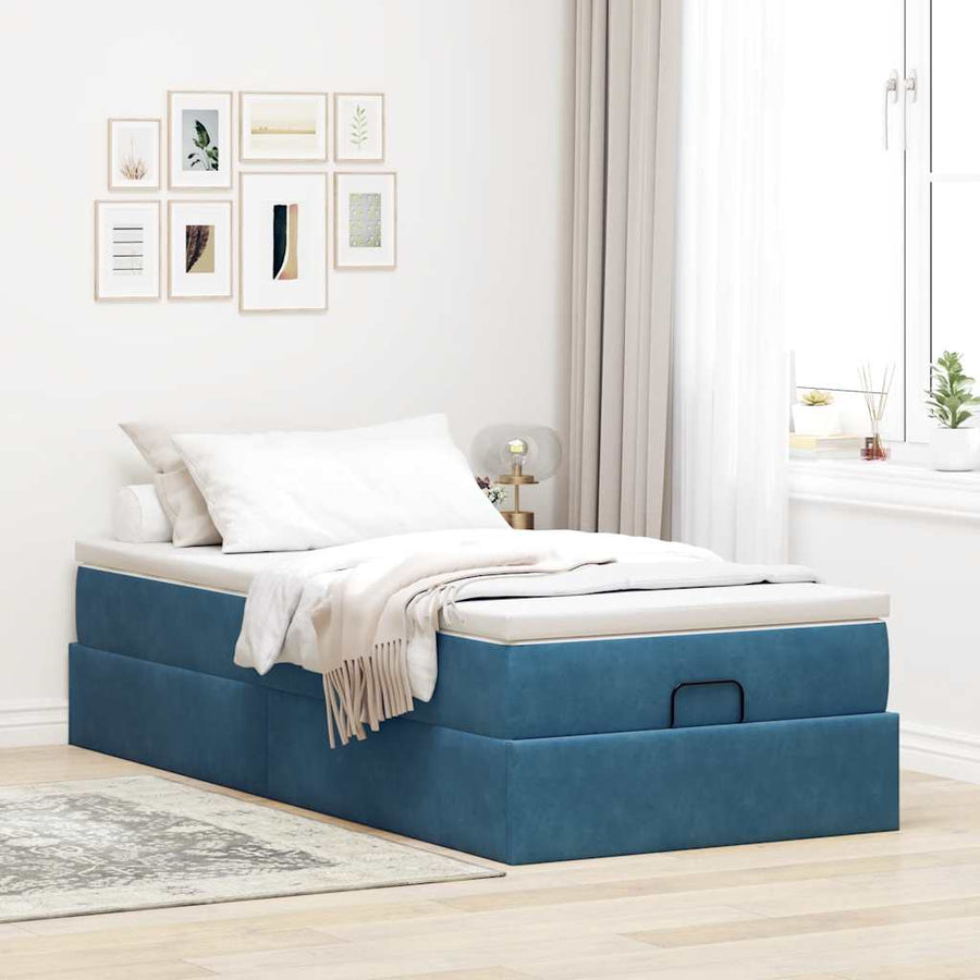 Ottoman bed met matras 90x200cm fluweel donkerblauw