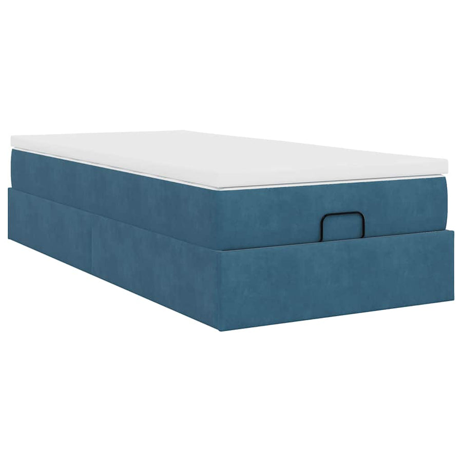 Ottoman bed met matras 90x200cm fluweel donkerblauw