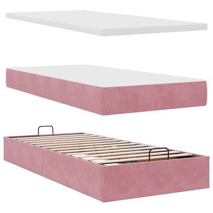 Ottoman bed met matras 90x200cm fluweel roze