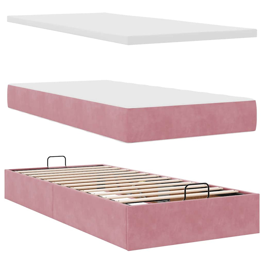 Ottoman bed met matras 90x200cm fluweel roze