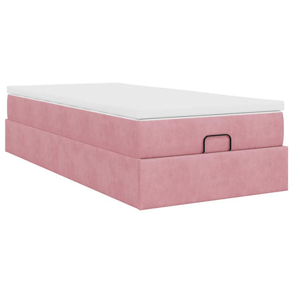 Ottoman bed met matras 90x200cm fluweel roze