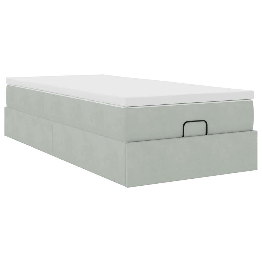 Ottoman bed met matras 100x200 cm fluweel lichtgrijs