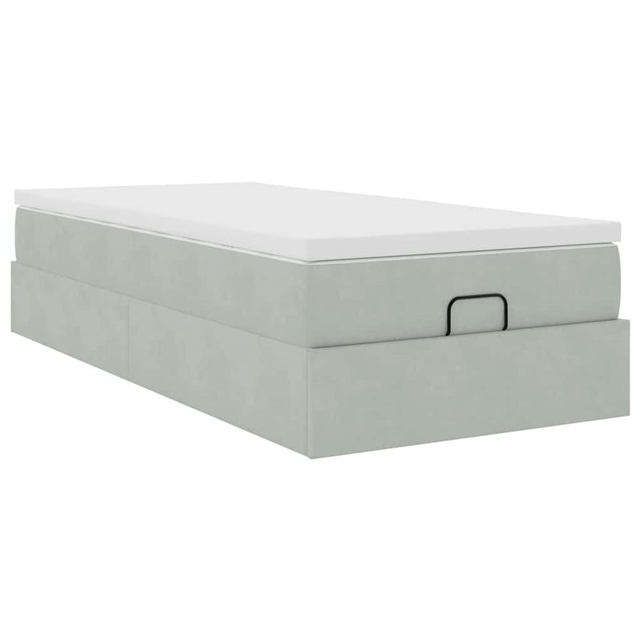 Ottoman bed met matras 100x200 cm fluweel lichtgrijs