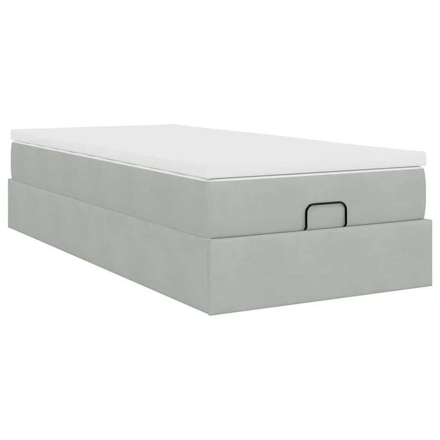 Ottoman bed met matras 100x200 cm fluweel lichtgrijs