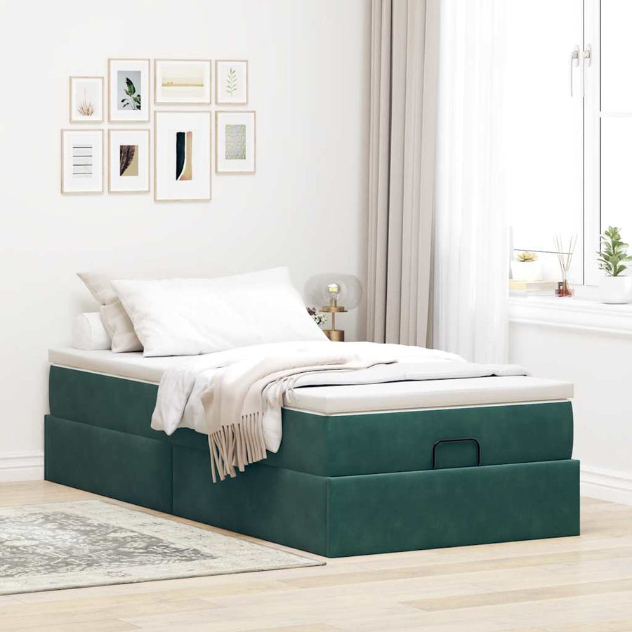 Ottoman bed met matras 100x200 cm fluweel donkergroen