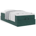 Ottoman bed with mattress 100x200 cm velvet dark green