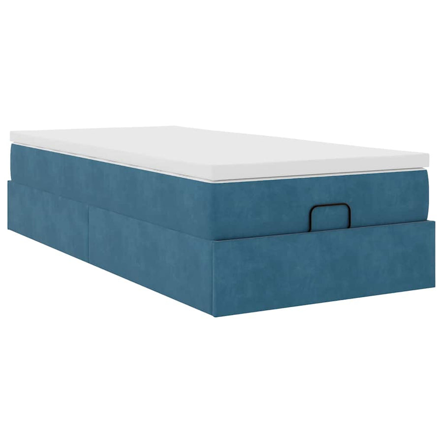 Ottoman bed met matras 100x200 cm fluweel donkerblauw