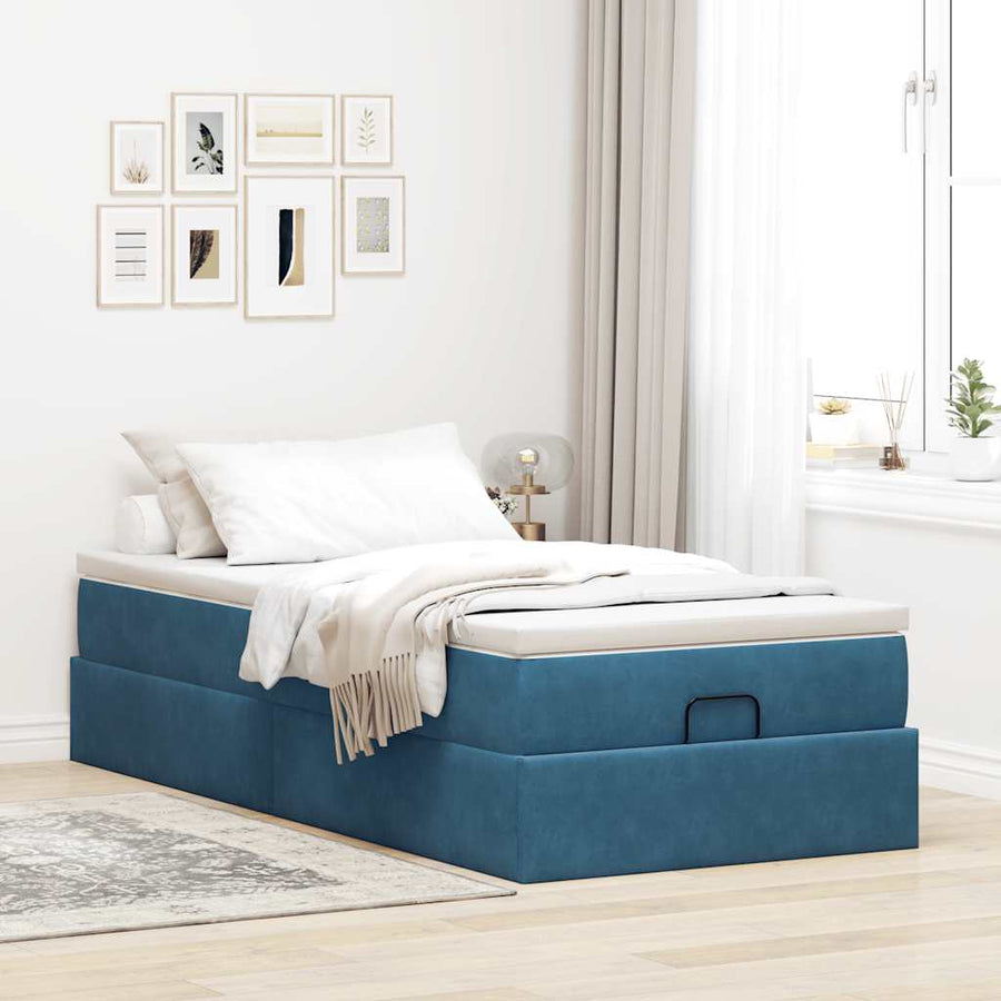 Ottoman bed met matras 100x200 cm fluweel donkerblauw
