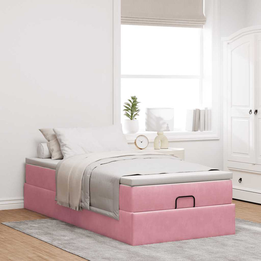 Ottoman bed met matras 100x200 cm fluweel roze