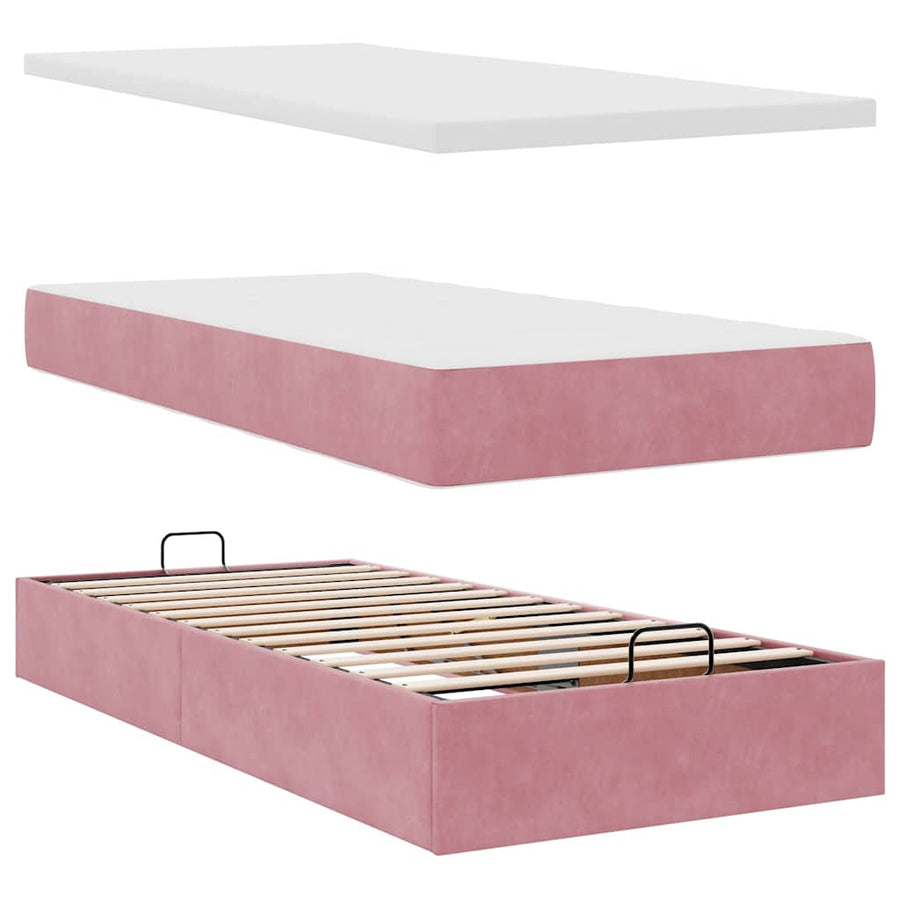 Ottoman bed met matras 100x200 cm fluweel roze