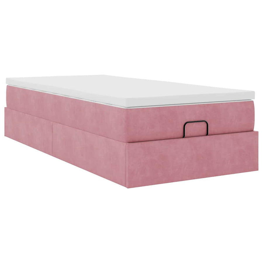 Ottoman bed met matras 100x200 cm fluweel roze