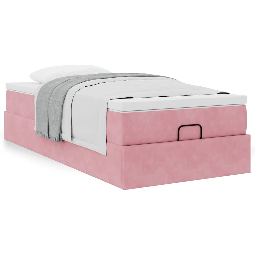 Ottoman bed met matras 100x200 cm fluweel roze