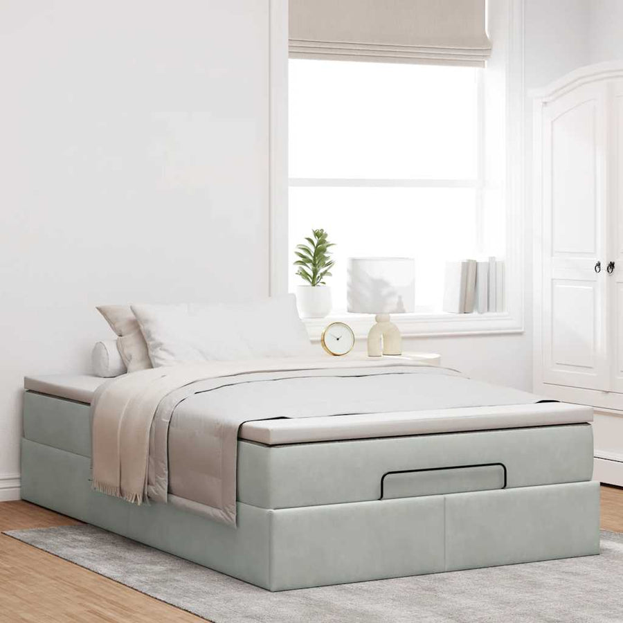 Ottoman bed met matras 120x200 cm fluweel lichtgrijs