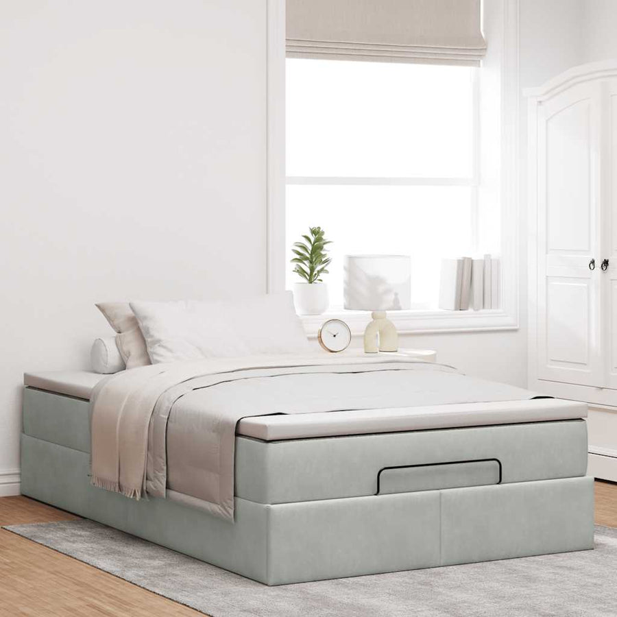 Ottoman bed met matras 120x200 cm fluweel lichtgrijs