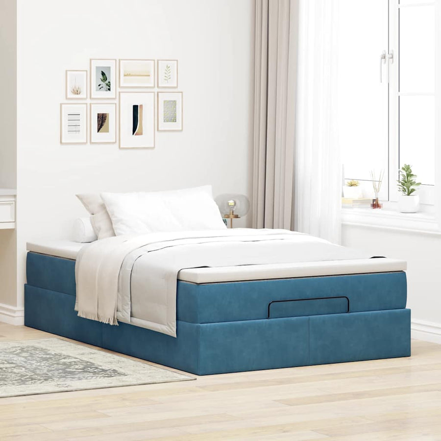 Ottoman bed met matras 120x200cm fluweel donkerblauw