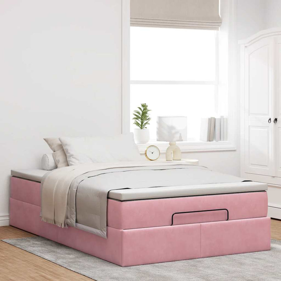 Ottoman bed met matras 120x200cm fluweel roze