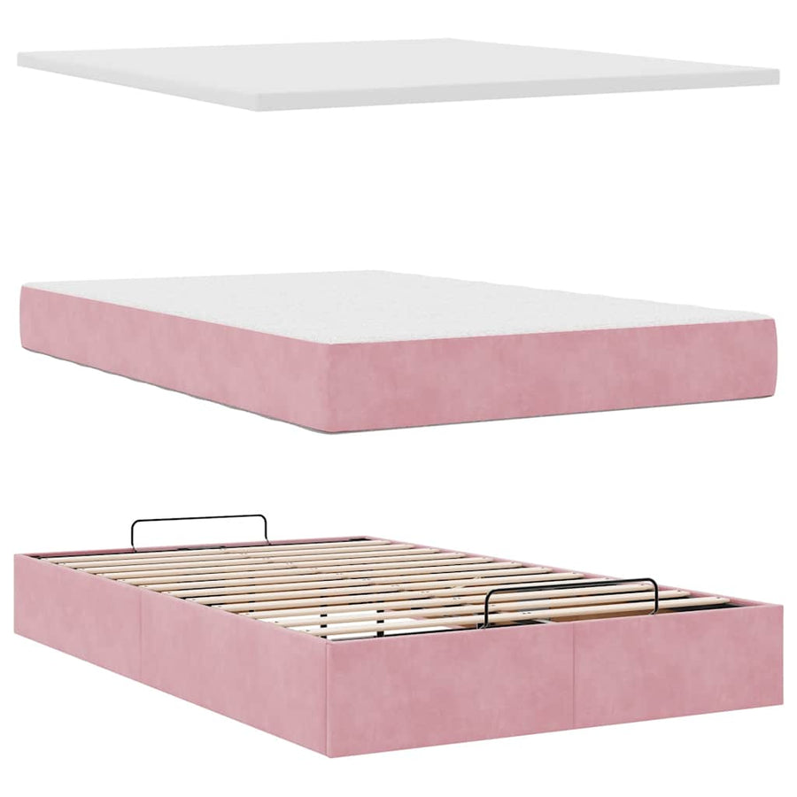 Ottoman bed met matras 120x200cm fluweel roze